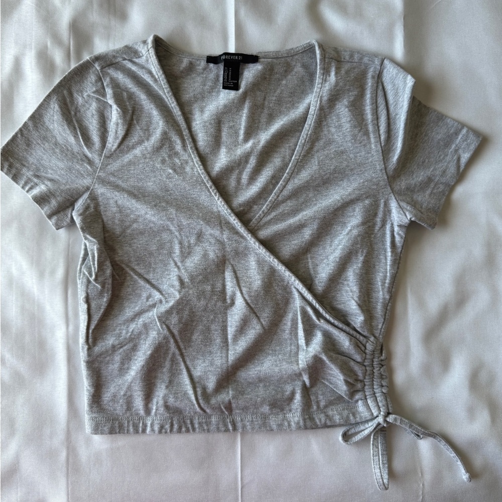 Forever 21 Light Gray Wrap Crop Top with Side Tie